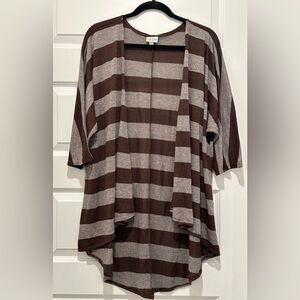 ‼️4/$15‼️ LulaRoe long Cardigan Open Front, Chocolate Brown Gray Striped, Size M